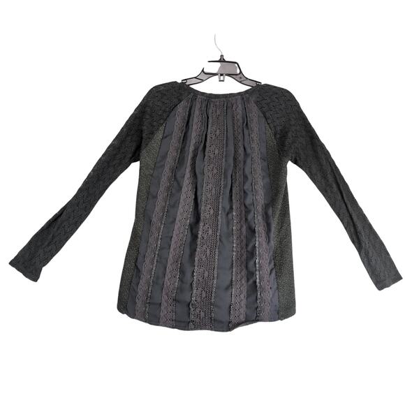 One September Anthropologie Gray Knit Top Women's S Long Lace Sleeves, Back Trim - Picture 2 of 10